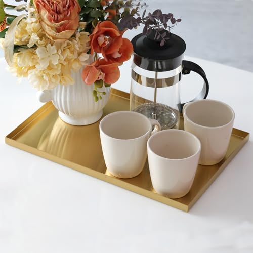 FREELOVE Gold Tray for Bathroom Vanity Brass Decor, Small Candle Holder, Rectangle Soap Dish, Brushed Square Plate, Coffee Table Toilet Back Modern Antique, 10''X15'' - size: 15" x 10" x 0.6"