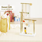SRIWATANA Jewelry Organizer Display Extra Tall Necklace Holder 3 Tier Jewelry Tree Stand, Gift Idea (White & Gold) - color: White & Gold
