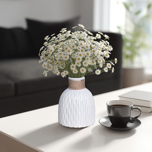 White Ceramic Vase, Small White Vase for Flowers, Modern Textured Vases Home Decor, Coffee Tables Wedding Room Living Room Shelf Decor,Office Desk 6 inch - color: White