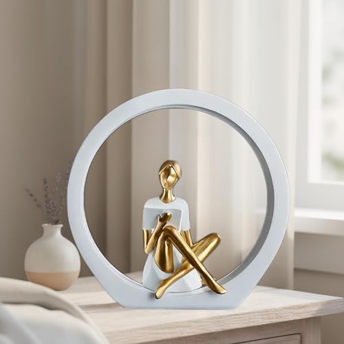 Thinker Statue Reading Sculpture Decor, Modern Abstract Female Reader Figurine, Resin & Metal Sculpture for Home Decor, Office Desk, Bookshelf, Living Room, Bedroom Gift - color: Reading Statue