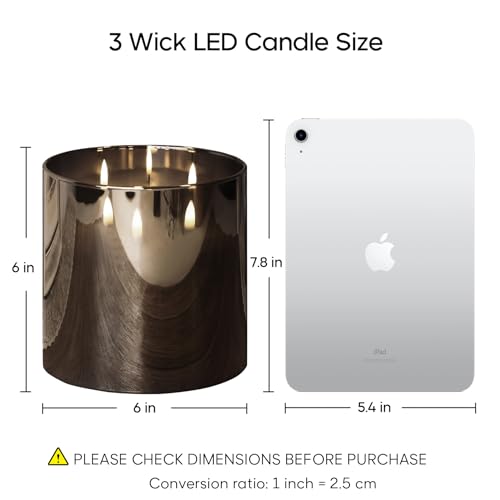 Eywamage 3 Wick Smoke Grey Glass Flameless LED Candle with Remote, Flickering Large Battery Pillar Candle Decor Φ 6" H 6" - color: Grey Glass
