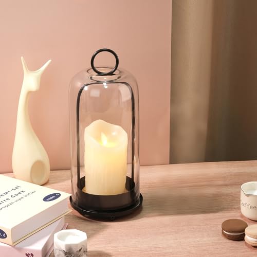 12" High Versatile Modern Metal Hurricane Lantern with Handmade Sturdy Glass Dome in Black for Pillar Candle & Plants, for Living Room, Porch, Mantel Decoration (Black, 5"x12") - color: Black, size: 5"x12"