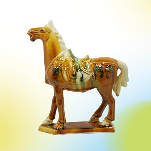 Handmade -Tang Dynasty Tri-Color Horse Sculpture Ceramic Horse-19cm Cultural Art Piece for Home,Bookcase or Office Decor (Orange) - color: Orange