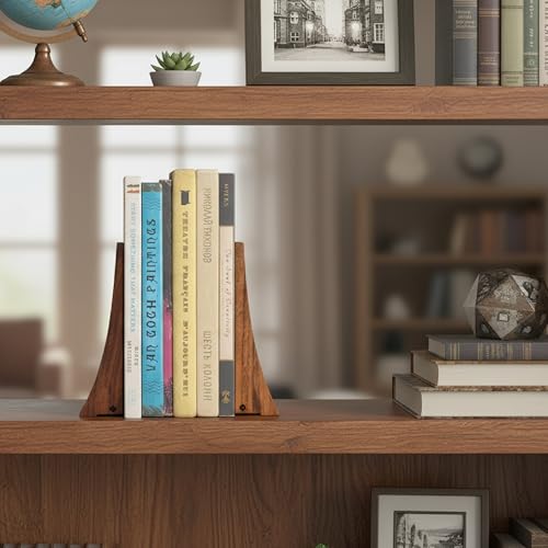 TILISMA Walnut Bookends for Shelves | Wooden Book Ends for Shelves | Sturdy Book Holders, Stoppers with Metal Base for Bookshelves | Slick Decorative Bookends Stands Firmly on Bookshelf (2 Pair) - size: 2 Pair