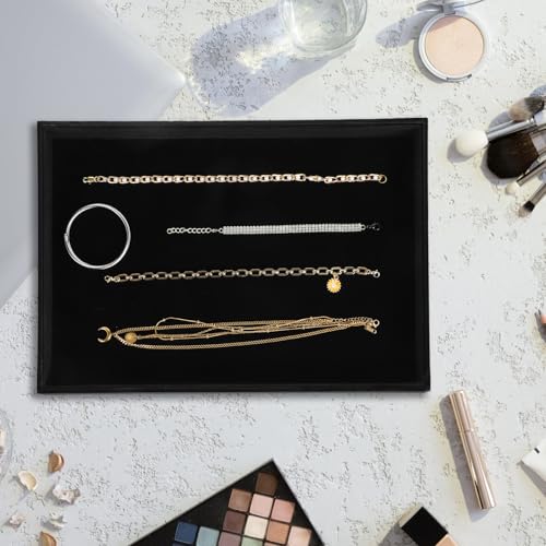 Velvet Jewelry Trays 4 Pcs Black Stackable Jewelry Organizer Trays for Earring Necklace Bracelet Ring Jewelries Storage Display Case - color: Black-4pcs
