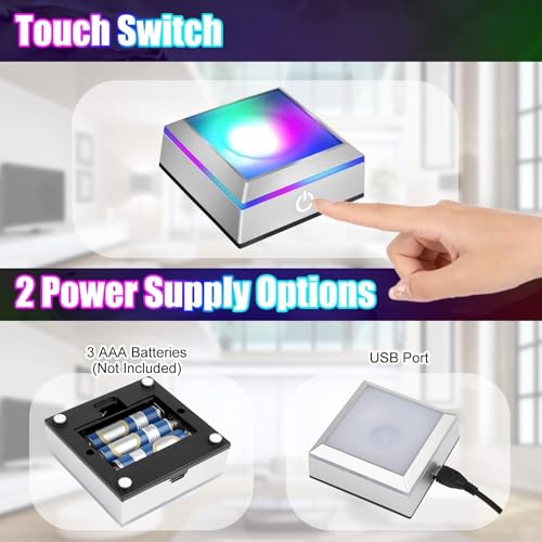 EEEKit 2PCS LED Light Display Base for 3D Crystal Glass Art, 6 Colors Square Flat Spherical Recess Show Crystal Ball Display Stand - color: Square