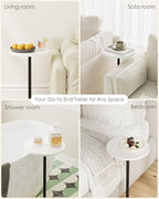 Masupu Drink Table, Round Side Table for Small Spaces, Pedestal Side Table, Small End Table with Metal Base, for Living Room, Bedroom, Bathroom, White - color: 02.white Black Gold