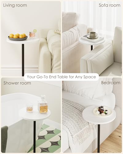 Masupu Drink Table, Round Side Table for Small Spaces, Pedestal Side Table, Small End Table with Metal Base, for Living Room, Bedroom, Bathroom, White - color: 02.white Black Gold