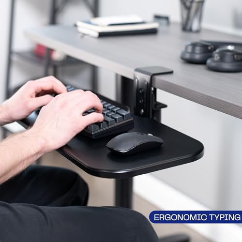 VIVO Clamp-on 23 x 10 inch Rotating Computer Keyboard and Mouse Tray, Extra Sturdy Desk Swivel Clamp, Ergonomic Typing, Black, MOUNT-KB04CB