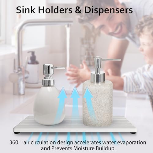 Diatomite Soap Dish, Water Absorbing Stone Tray, Kitchen Sink Organizer, Fast Drying Counter Holder (White, 9.5" x 4"/24 x 10cm) - color: White, size: 9.5" x 4" (24 x 10cm)