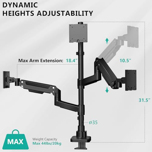 WALI Triple Monitor Mount - Extra Tall 3 Monitor Desk Mount for 13-49 Inch Ultrawide Screens, Up to 44 lbs, Fully Adjustable Heavy Duty Monitor Arm, VESA 75/100 mm (GSDM003-P), Black - size: 13"-49", style: Triple Arms