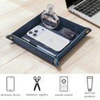 Valet Tray Desktop Storage Organizer – Premium PU Leather Catchall Bedside Vanity Tray Nightstand Caddy Holder for Remote Controller, Keys, Phone, Wallet, Coin, Jewelry,Blue - color: Blue