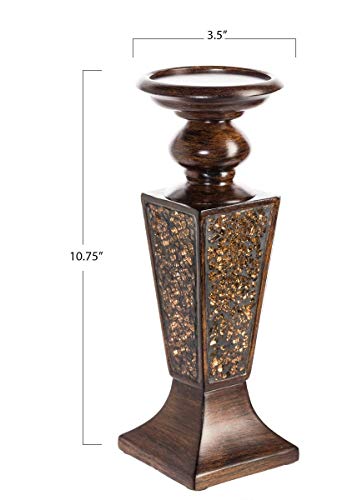 Creative Scents Schonwerk Brown Pillar Candle Holder Set of 2- Crackled Mosaic Design- Functional Table Decorations- Centerpieces for Dining/Living Room- Best Wedding Gift - color: Brown With Crackled Glass