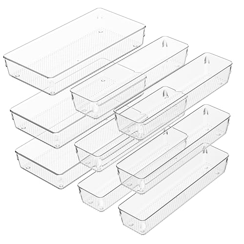 3 Pack Clear Plastic Drawer Organizer Tray Cutlery Utensil Makeups Drawer Silverware Organizers 12" X 6"&12＂X3＂(9Pack) - size: 9 Pack Mixed Sizes (12"x3", 12"x6") Clear Plastic