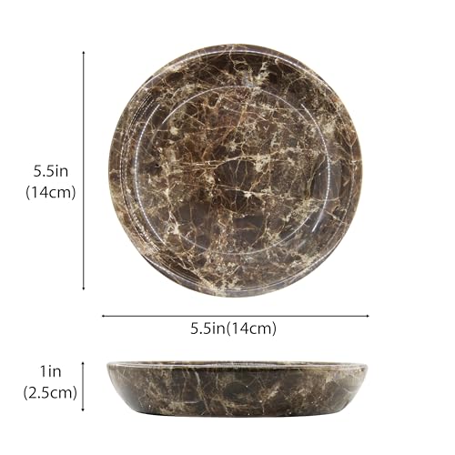 Small Natural Marble Jewelry Tray Key Plate Holder Dish Trinket Decor Catch All Bowl for Ring Earring Stone Gift for Women Daugther,Dark Brown,5.5" - color: Dark Brown