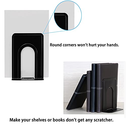 Book Ends, Heavy Duty Bookends to Hold Books, Metal Bookends for Home Office Decorative, Book Ends for Heavy Books/Movies/CDs, Black 6.5 x 5 x 5.7 in, 7 Pair/ 14Piece