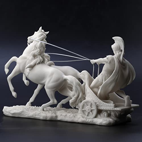 Veronese Design 10 1/4 Inch Roman Centurion on Two Horse Chariot Statue Resin Marble White Finish