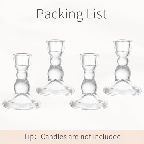 Glass Taper Candle Holders: Crystal Clear Candlestick Holders Modern Small Candle Stick Holder for Wedding Table Centerpiece Party Dinning Home Christmas Set of 4 - size: 4Pcs