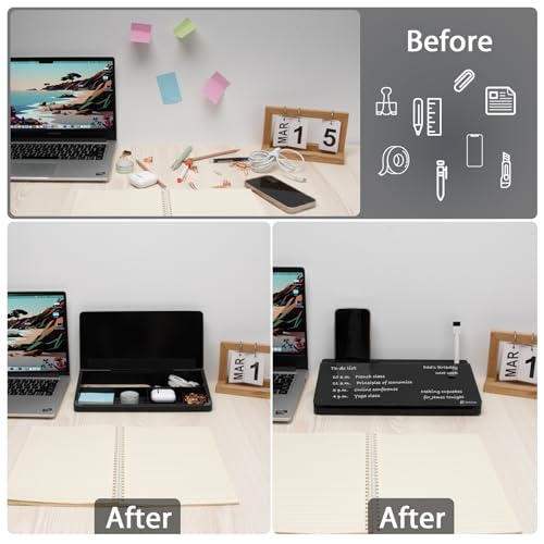 Varhomax Glass Desk Buddy Whiteboard with Storage, Small Dry Erase Desktop White Board Caddy to-do List Memo Notepad for Office, School and Home Office Supplies (Black) - color: Black
