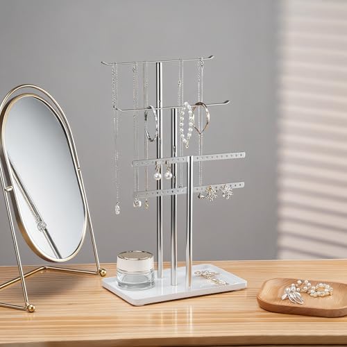pickpiff Silver Jewelry Stand Holder Organizer: 14.5" Sturdy Hanger for 80 Pcs Jewelry, Jewlery Tower for Display Necklace, Earring, Bracelet, Watch - color: Chrome Silver, size: 14.5" Height