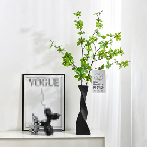 7.28 Inch Black Small Ceramic Bud Vase Tall Twisted Minimalist Vase for Single Stem Flowers Narrow Neck Decorative Floral Bottle Home Office Table Decor