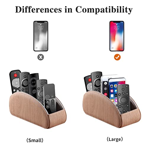 YAPISHI All-in-One Leather TV Remote Control Holder With 5 Compartments Nightstand Desktop DVD Media Player Remote Caddy Storage Box Organizer Tray For Makeup Brush Pen Stationary Table Controllers - color: Khaki, size: Small