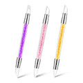 3 Pcs Nail Art Sculpture Pen, Dual Tipped Silicone Nail Tools, Silicone Head Acrylic Handle Nail Art Brushes, Rhinestone Nail Polish Carving Pen, Nail Art Tools for Home Salon(Yellow, Pink, Purple) - color: Yellow, Pink, Purple