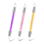 3 Pcs Nail Art Sculpture Pen, Dual Tipped Silicone Nail Tools, Silicone Head Acrylic Handle Nail Art Brushes, Rhinestone Nail Polish Carving Pen, Nail Art Tools for Home Salon(Yellow, Pink, Purple) - color: Yellow, Pink, Purple