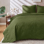 JYHOPE Olive Green Twin Quilt Set 68x90 Lightweight Microfabric Bedspread, 3-Piece Quilt Bedding with Pillow Shams, Summer Cooling Quilts, Ribbon Wrapped Gift - color: Wood Pattern-olive Green, size: Twin(68x90)