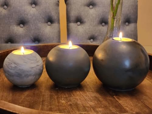 Concrete Sphere Tea Light Holder - Minimalist Centerpiece - Candle Holder - Modern Interior Design (Charcoal, Set of 3 Sizes) - color: Charcoal, size: Set of 3 Sizes