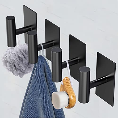 VAEHOLD Wall Towel Hooks, Heavy Duty Sticky Holder Waterproof Towel Hooks for Hanging Coat, Clothes, Closet Hook Wall Mount for Kitchen (Black, 2 Pack) - color: Black, size: 2 Pack