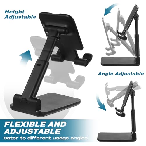 Wonderjune 12 Pcs Cell Phone Stand for Desk Phone Holder Stand Foldable Angle Height Adjustable Portable Holder Tablet for Office Travel Photography (Black) - color: Black