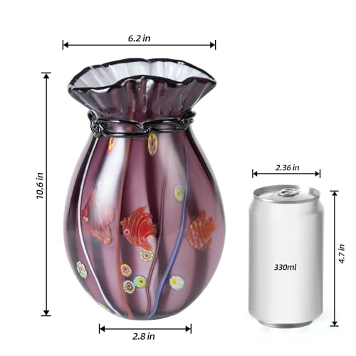 KAMMAK Colored Glass Vase, Beautiful Hand Blown Decorative Vase, Modern Art Vase for Flower Mantle Dining Table Centerpiece, Entryway Living Room Wedding Decoration (JG2075) - style: JG02075