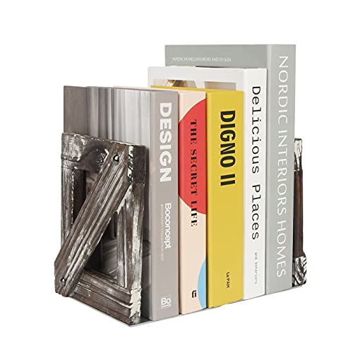 J JACKCUBE DESIGN Rustic Bookends 1 Pair, Decorative Farmhouse Bookend for Heavy Books Magazine DVD on Desk Table Shelf - MK709A - color: Rustic Wood