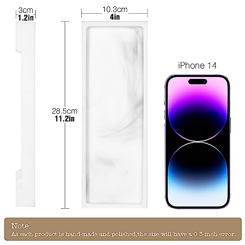 Luxspire Bathroom Vanity Tray, Resin Toilet Tank Tray, Kitchen Trays, 11" x 4" Rectangle Bathroom Tray for Counter, Marble Tray for Soap Dispenser Perfume Jewelry, Small, White Marble - color: B - White Marble, style: Small