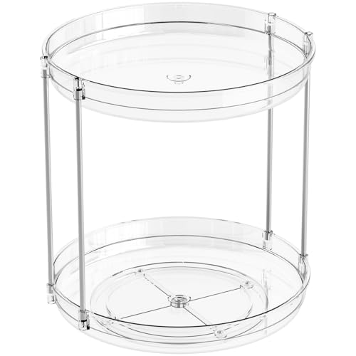 Yieach Clear 360 Rotating Bathroom Counter Organizer,2 Tier Spinning Perfume Organizer and Makeup Tower for Lotion,Hair,Face Skincare Beauty Products,Tiered Lazy Susan and Makeup Organizers for Vanity - style: Round
