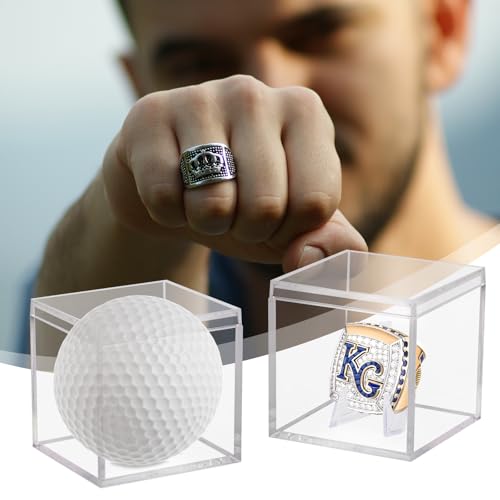 2 Pack Championship Ring Display Case Clear Acrylic Ring Case Display Box for Sports Baseball Softball Football Basketball Single Ring Coin Holder Stand, 2.16 Inch - size: 2 Pack