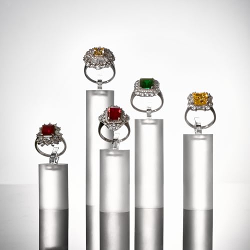 Oirlv Acrylic Jewelry Display Stand Ring Showcase Display Holder 7 PCS Rings Stand (White Frosted) - color: Transparent Frosted