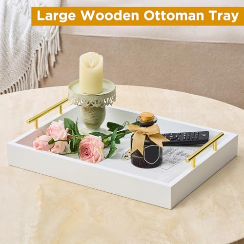 16"x12" Serving Trays with Handles, White Decorative Serving Tray, Ottoman Trays, Living Room, Bathroom, and Outdoors Decorative Trays (White) - color: White