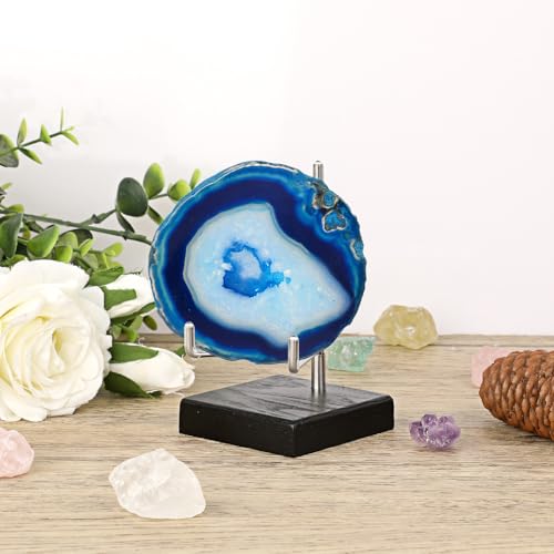 Hipiwe Display Stand Easel with Adjustable Stainless Steel Arm Easel with Wooden Base Easel Holder for Fossil Coral Geodes Rock Mineral Agate Plate Seashell Collectibles, 2.5"x2.5"x4.4" - size: Medium