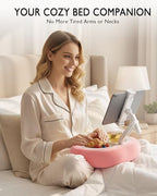 Tablet Pillow Stand, Compatible with 5"-12.9" Kindle, iPad, Phone/Tablet, Google, Samsung, 360° Rotating Phone Holder for Bed, Soft Plush Fabric, Detachable Bowl, Reading and Relaxation on Bed, Pink - color: Pink