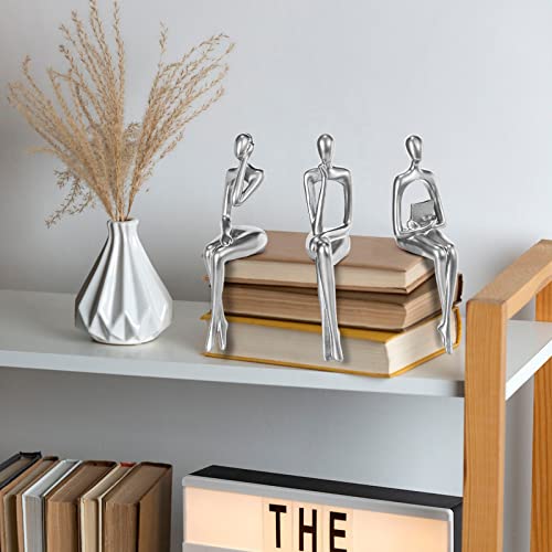 BMLCGJ Thinker Statue Gold Decor Abstract Art Sculpture, Golden Resin Collectible Figurines for Home Living Room Office Shelf Decoration,Great Gifts Ideas (Sitting Posture-Silvery) - color: Sitting Posture--silvery