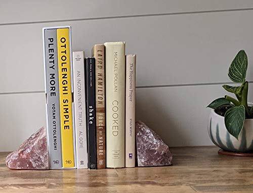 AMOYSTONE Adjustable Rose Quartz Crystal Bookends - Decorative Sturdy Natural Stone Bookshelf Organizer with Non-Skid Rubbers, Office & Library (1 Pair, 4-6 LBS) - color: Pink, size: 4-6 Pounds