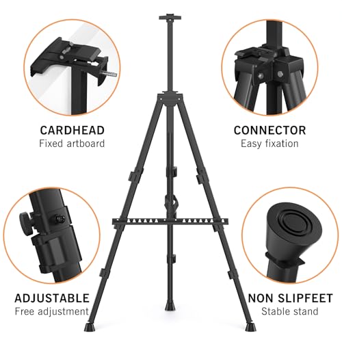 Art Painting Tripod Easel Stand - Portable Adjustable Display Artist Metal Easel with 1 Bag for Tabletop/Floor Painting, Height from 17 to 66 inches, Sturdy for Drawing, Displaying - Black - style: Black