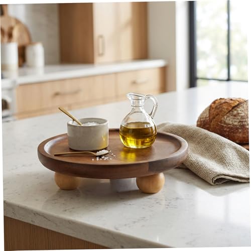 5.1 Inch Acacia Wood Round Tray with Raised Feet, Decorative Serving Tray for Jewelry, Keys, Candles, Rustic Home Decor for Vanity, Entryway Display