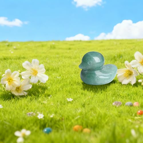 QINJIEJIE Green Aventurine Duck Decor Figurine Crystals Healing Stone Cute Animal Statue Lucky Ducks Gifts Desk Home Decor Energy Reiki Sculpture Stocking Stuffers for Women - color: Green Aventurine