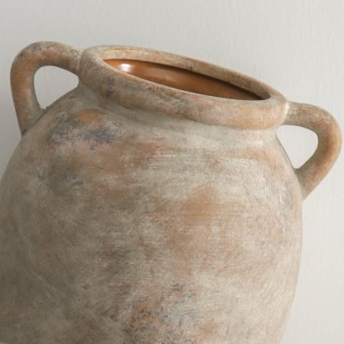 Dobbyby Ceramic Flower Vase 7.6 inch Farmhouse Rustic Vase Decorative Pottery Terracotta Vases for Home Decor Table Mantle Fireplace Living Room Bathroom Wedding Centerpiece (Whitewashed) - color: M-terracotta