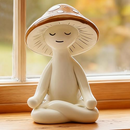 Meditation Mushroom Resin Statues – Cute Yoga Mushroom Figurines for Desk, Home, Office & Garden Decor – Zen Resin Sculptures for Living Room, Patio, Tabletop & Backyard (1 Pack, Mushroom) - size: 1 Pack