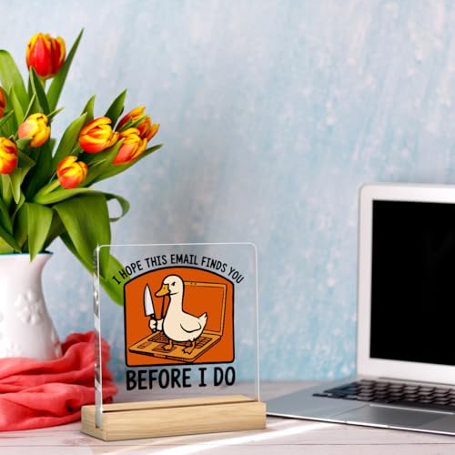 Funny Office Decor Funny Office Gifts Work Desk Decor Coworker Gifts Goose Acrylic Humor Gift for Women Men Friend Coworker - color: I Hope This Email Finds You Before I Do