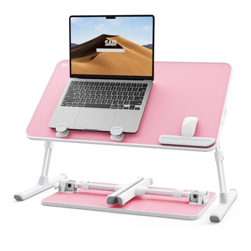 SAIJI Height & Angle Adjustable Laptop Stand for Bed, Lap Desk Bed Tray Table, Light Weight Foldable Portable Laptop Table for Couch Sofa Chair Floor Desk for Adults, Kids (Pink) - color: Pink, size: 20.5 x 11.8 In